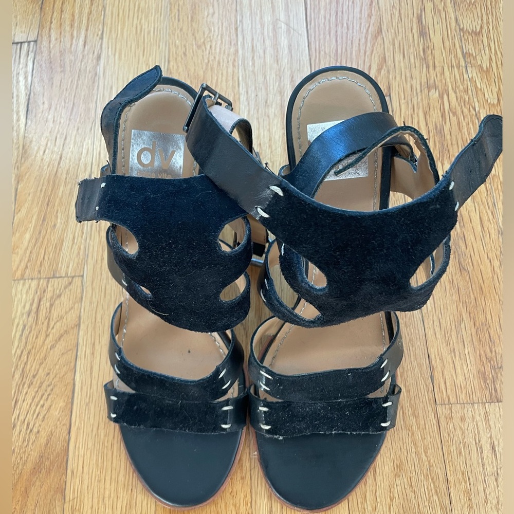Dolce Vita Strappy Suede and Leather Black Heeled Sandal